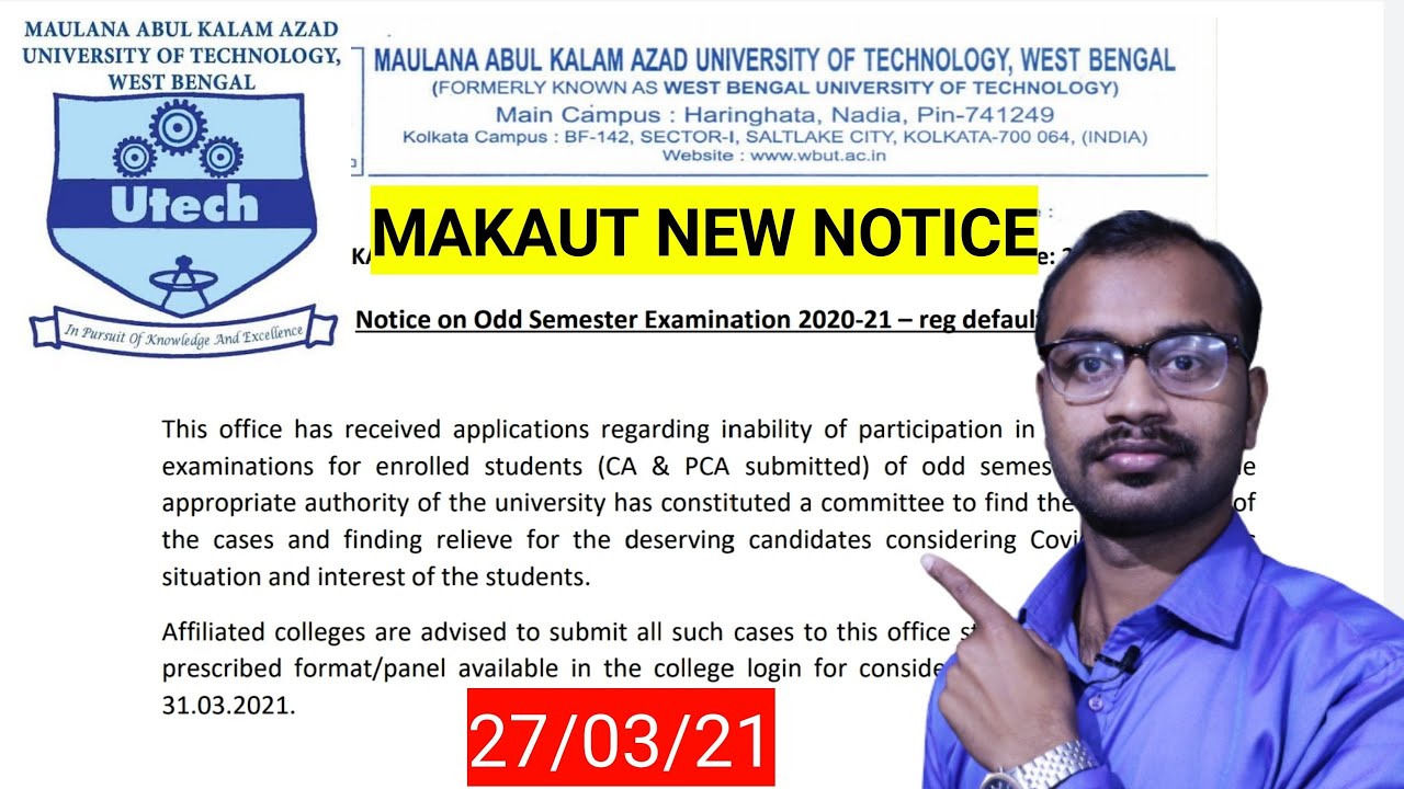 MAKAUT New Notice(Odd Sem) Regarding Inability of participation in odd sem examination