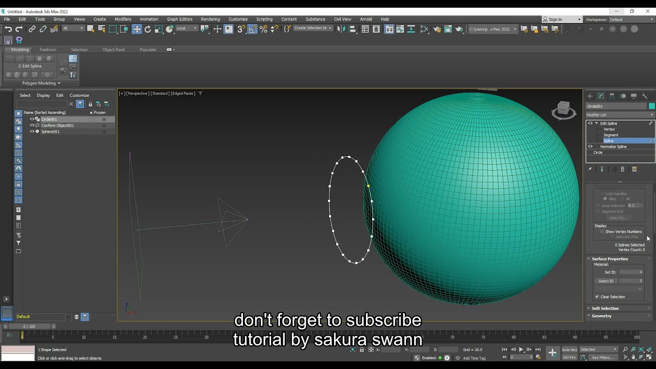 3ds max tuto-spline conform (текстовый сплайн, создать сетку сверху)