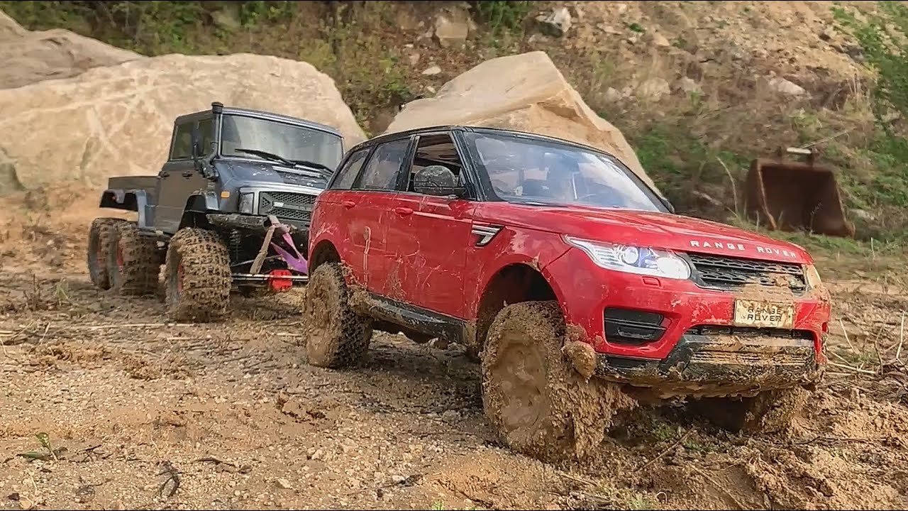 1/10 Scale RC Range Rover Sport & UMG10 6×6 Muddy action