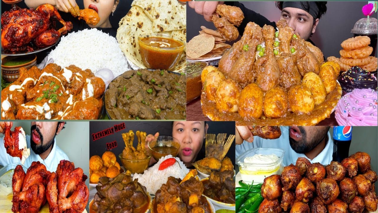 ASMR EATING SPICY CHICKEN CURRY, SPICY MUTTON CURRY WITH PURI AND SOFT LUCHI | MASSIVE EATING SOUNDS