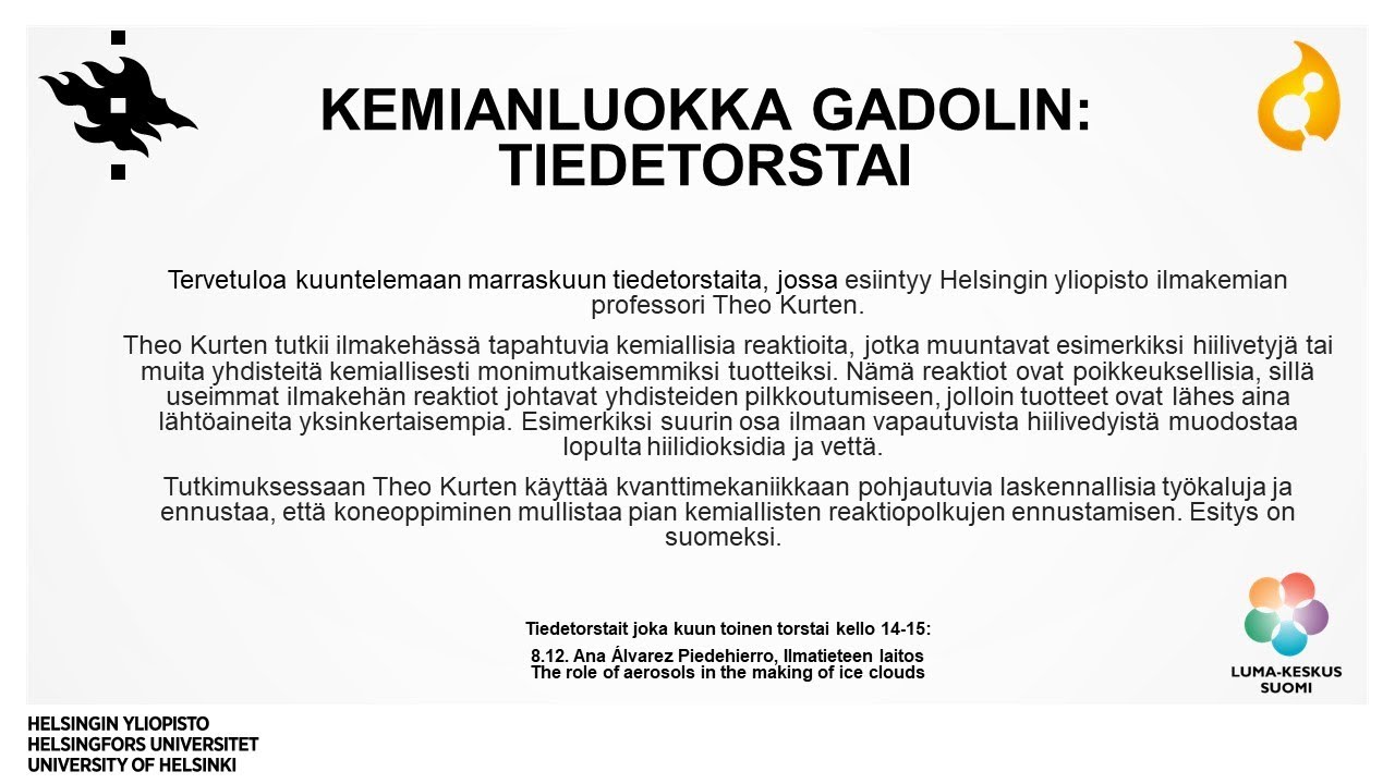 Kemianluokka Gadolin Tiedetorstai: Ilmakemia auttaa ennakoimaan ilmanlaadun muutoksia