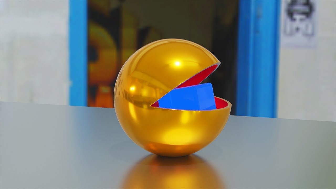 Pac Man style 3D Eat a ball Liquid Collision with a box