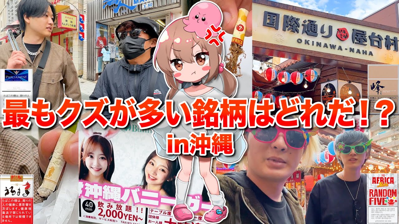 街中のポイ捨てタバコを拾い集めてマナー最悪の銘柄を決めるin沖縄【ぷんやりたんコラボ】