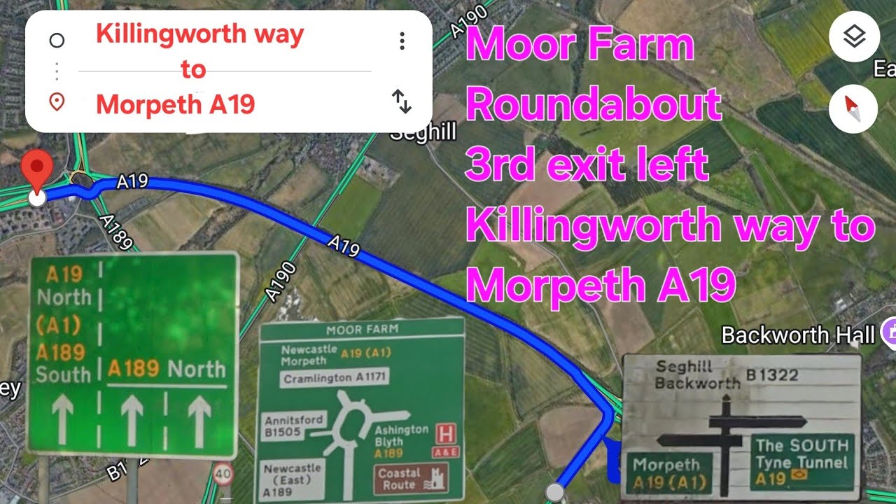 Gosforth test route ||  Moor Farm Roundabout  3rd exit left Killingworth way to Morpeth A19
