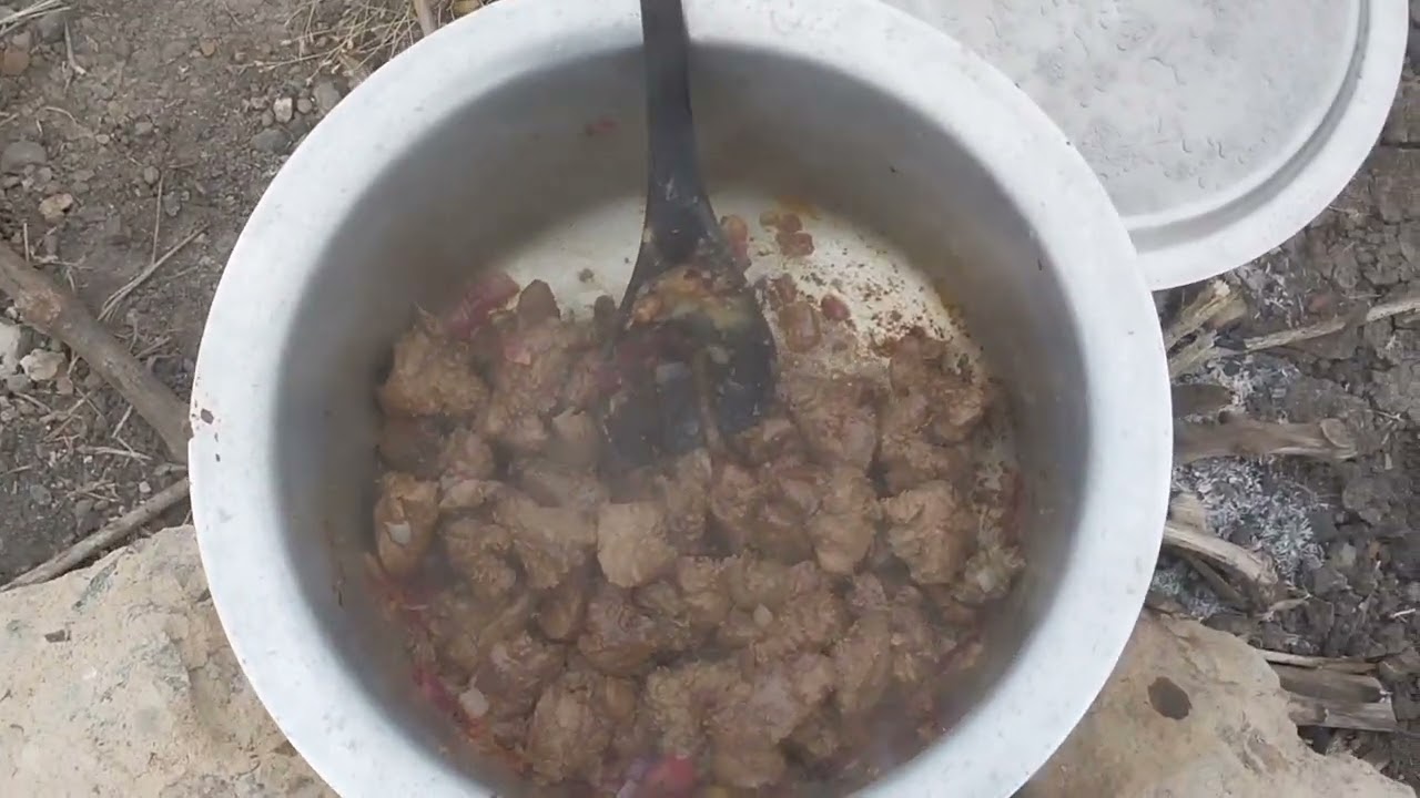 nomad woman cooking liver/nomad life/village life/africa