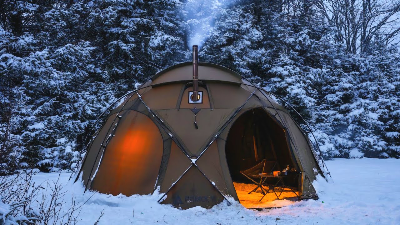 Hot Tent Camping In Snow Storm