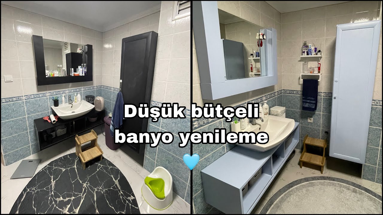 ELDEKİ İMKANLARLA DÜŞÜK BÜTÇELİ BANYO YENİLEME | BANYO DOLAPLARINI BOYADIM 🩵