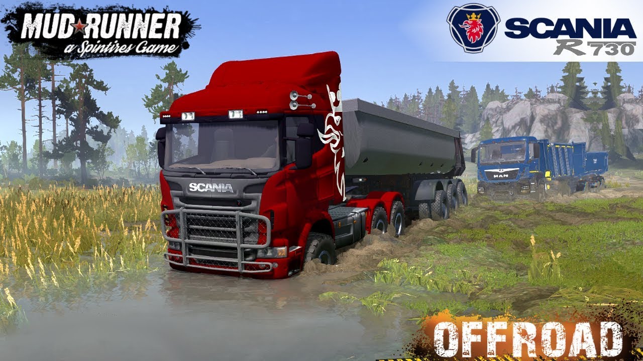 Spintires: MudRunner - SCANIA R730 Pulls out of the Mud Stuck Dump Truck