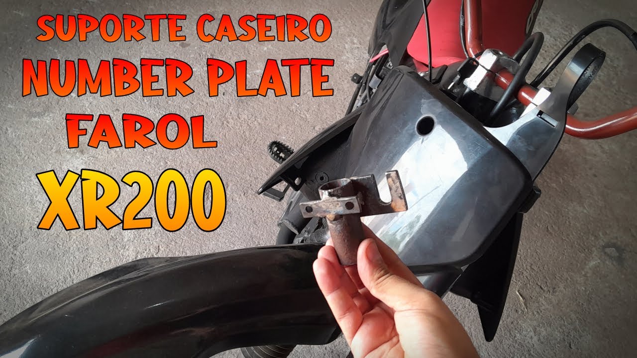 XR 200 COM ROUPA DA CRF 230 #21 - SUPORTE CASEIRO PARA FAROL E NUMBER PLATE
