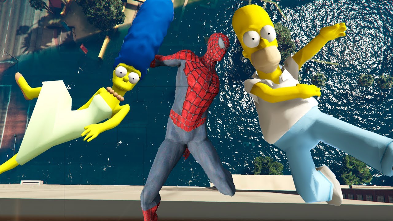 GTA 5 Water Ragdolls Spiderman and The Simpsons (Funny moments and fails, euphoria physics)
