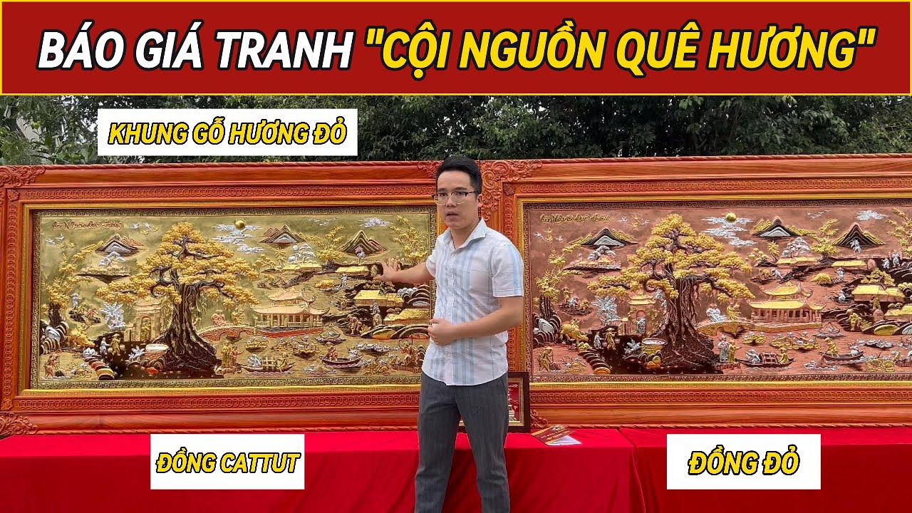 Báo giá bức tranh Cội Nguồn Quê Hương bằng đồng 1m27x2m37 khung gỗ hương đỏ - Đồ Đồng Thành Tâm