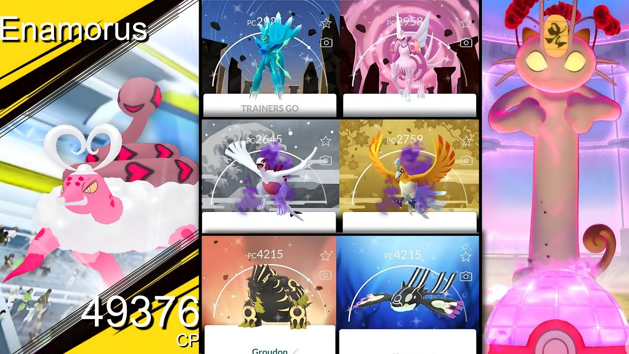 Mega victreebel, Mega malamar, Therian Enamorus, Gigantamax meowth, Primal Groudon/Kyogre pokemon go