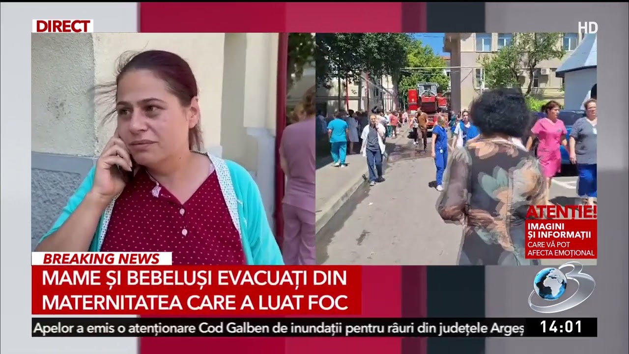 Incendiu de amploare la maternitate, incubatoare scoase în curtea spitalului