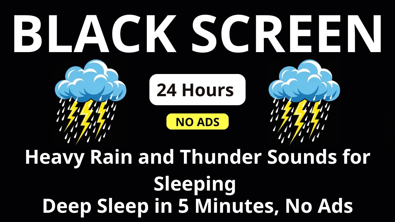 🔴 Heavy Rain and Thunder Sounds for Sleeping – Black Screen | Deep Sleep in 5 Minutes, No Ads