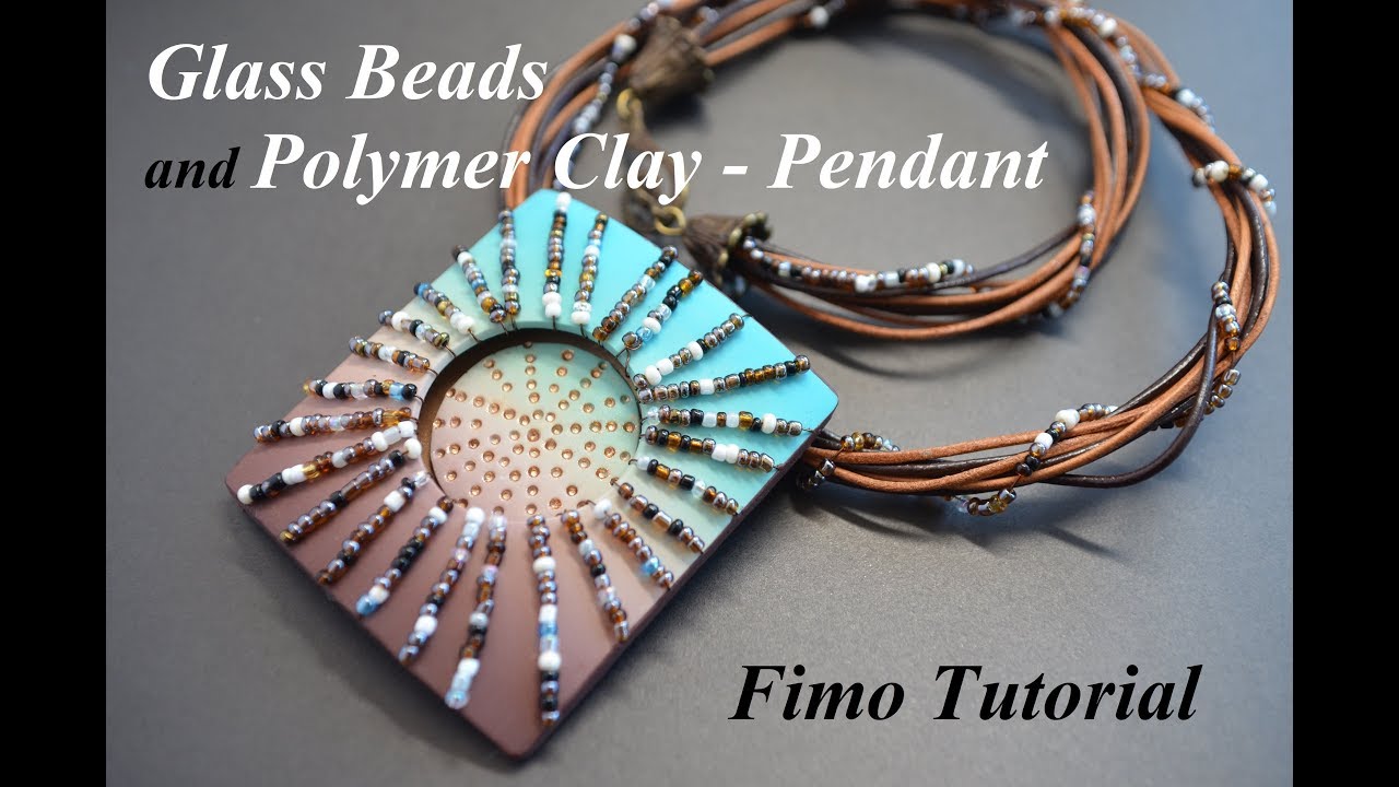 polymer clay Fimo tutorial glass bead pendant кулон с бисером из полимерной глины