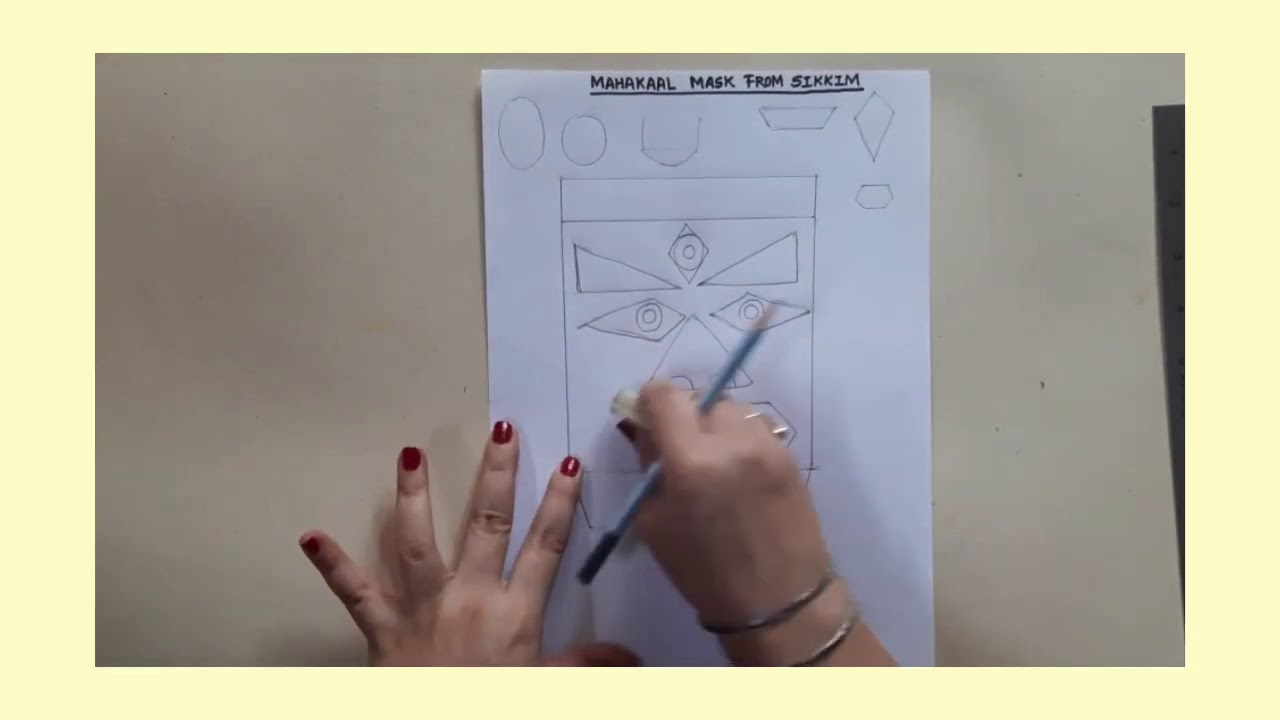 DRAWING- MASK FROM SIKKIM USING GEOMETRICAL SHAPES ART and MATHS INTEGRATION