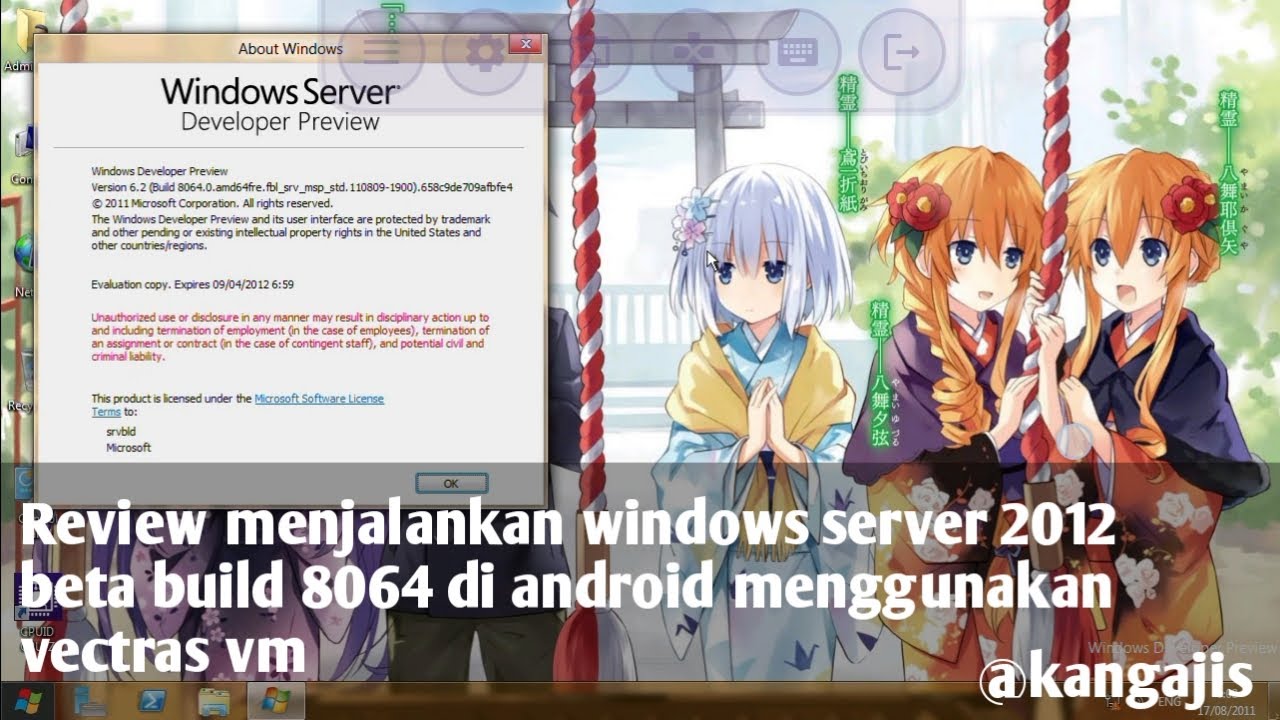 Review windows server 2012 beta build 8064 (redpilled) di hp android menggunakan vectras vm