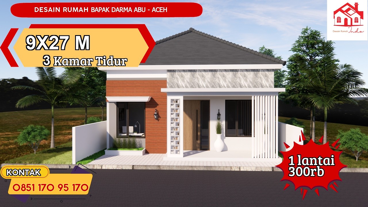 DESAIN RUMAH INDO MODEL MINIMALIS UKURAN 8 X 9M 1 LANTAI (Bapak Darma Abu Aceh)