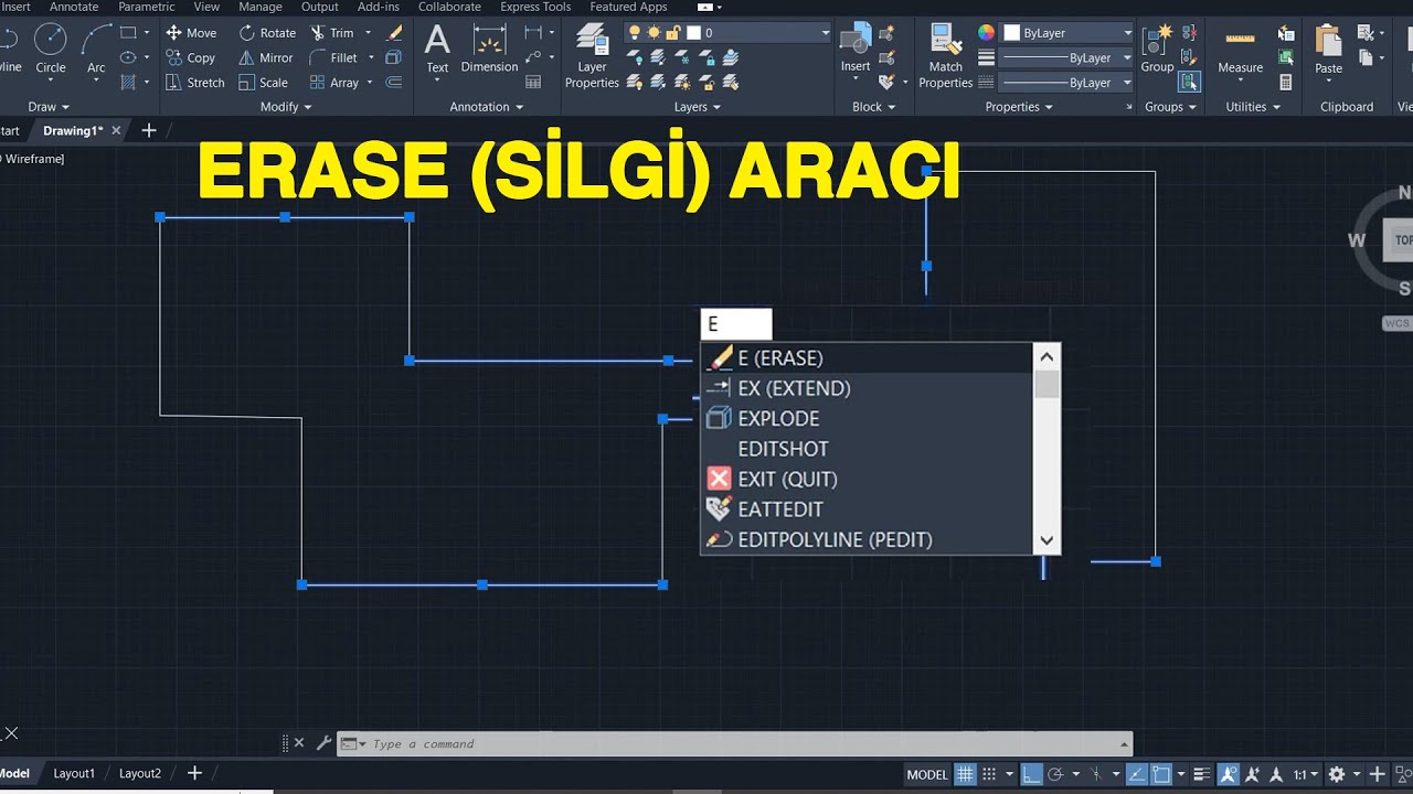 AutoCAD Dersleri -Erase Komutu (Silme Komutu) | AutoCAD 2024 #autocad