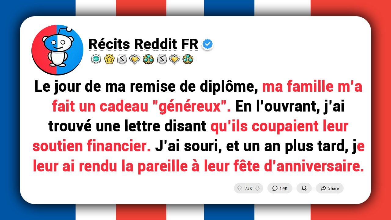 Le jour de ma remise de diplôme, ma famille m’a fait un cadeau généreux. Quand je l’ai ouvert,...….