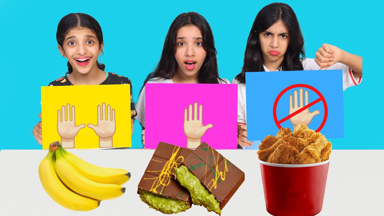 تحدي الأكل بدون يدين ضد يد واحدة ضد يدين ! 🖐 شفا ضد غزل وريم🤣