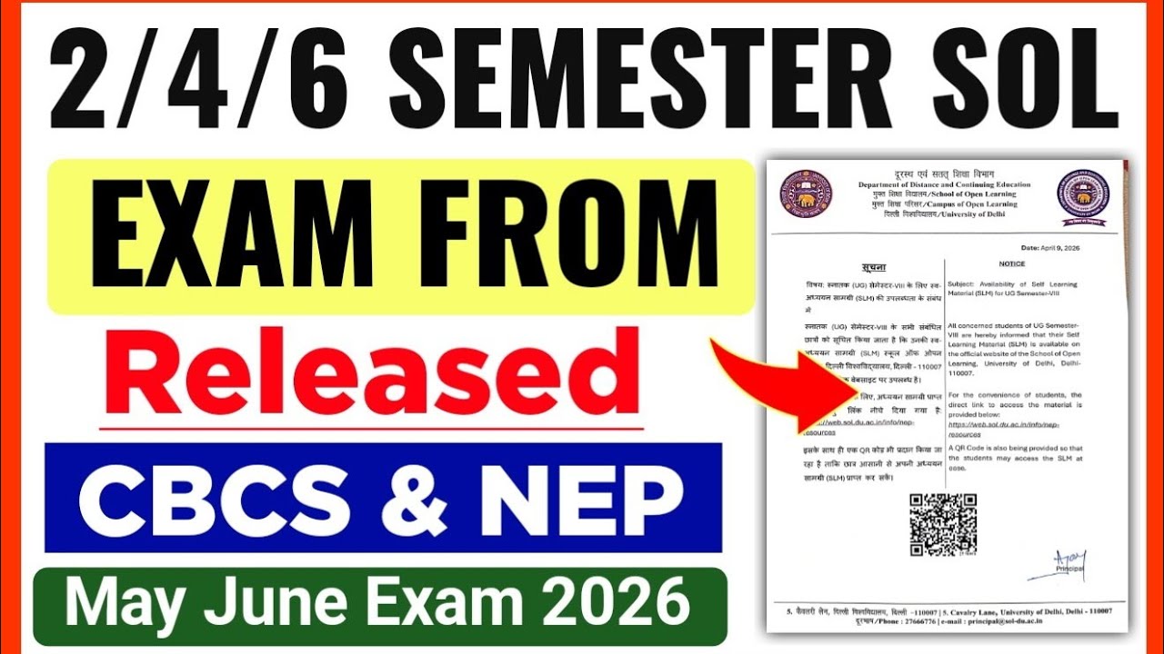 SOL 2nd/4th/6th Semester Exam Form Released May June Exam 2026 | DU SOL Exam Form Fill Up 2026