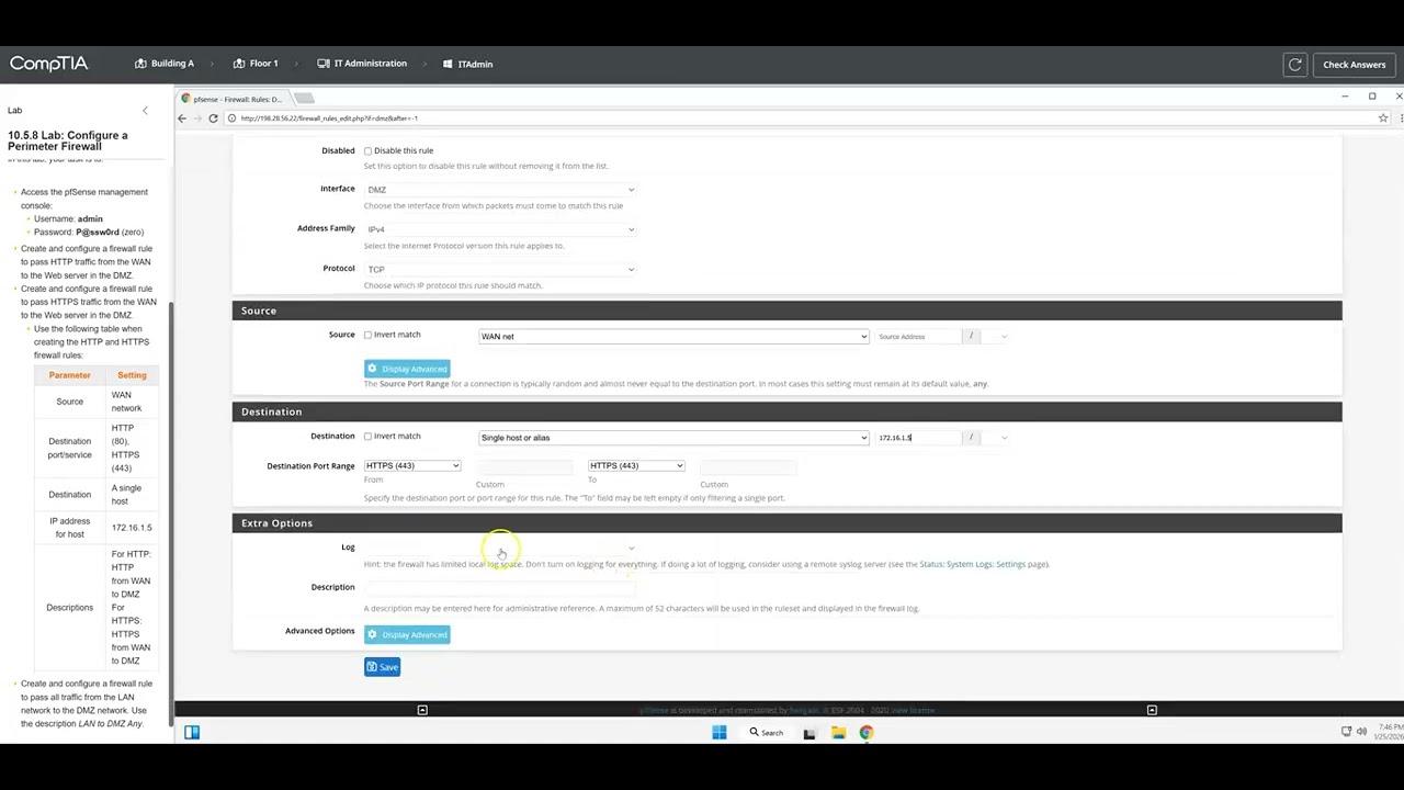 10.5.8 Lab: Configure a Perimeter Firewall