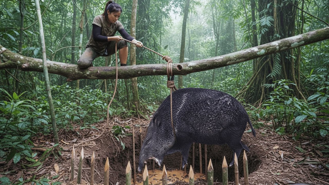 Breaking Into a Wild Boar’s Den | Attacked in the Wild | Survival Skills and Traps