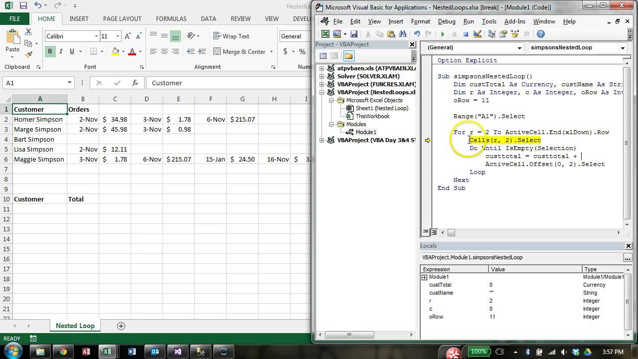 VBA loops practice - nested loops