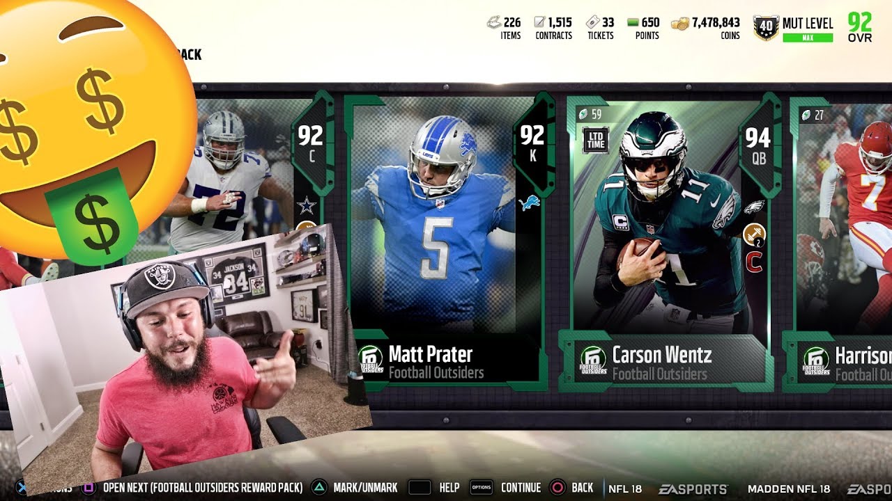 CRAZY 16 FOOTBALL OUTSIDER UPGRADES!! SO MANY COINS MADE | MADDEN 18 PACK OPENING!!