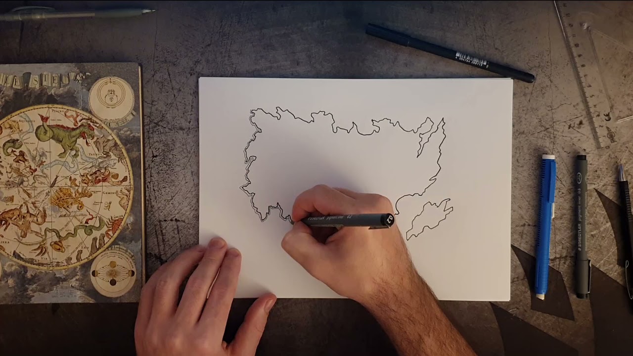 Dibujar mapa de fantas&iacute;a - Trazado, costas y r&iacute;os
