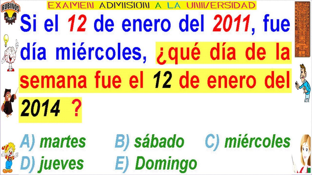 Examen Admisión a la Universidad Villareal Qué día de la Semana cae una Fecha Específica Solucionari