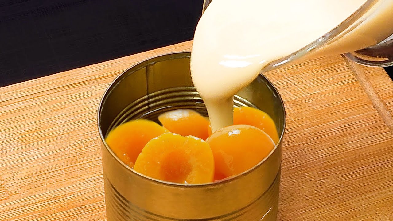Pour the condensed milk into the can of peaches and you’re gonna thank me later.