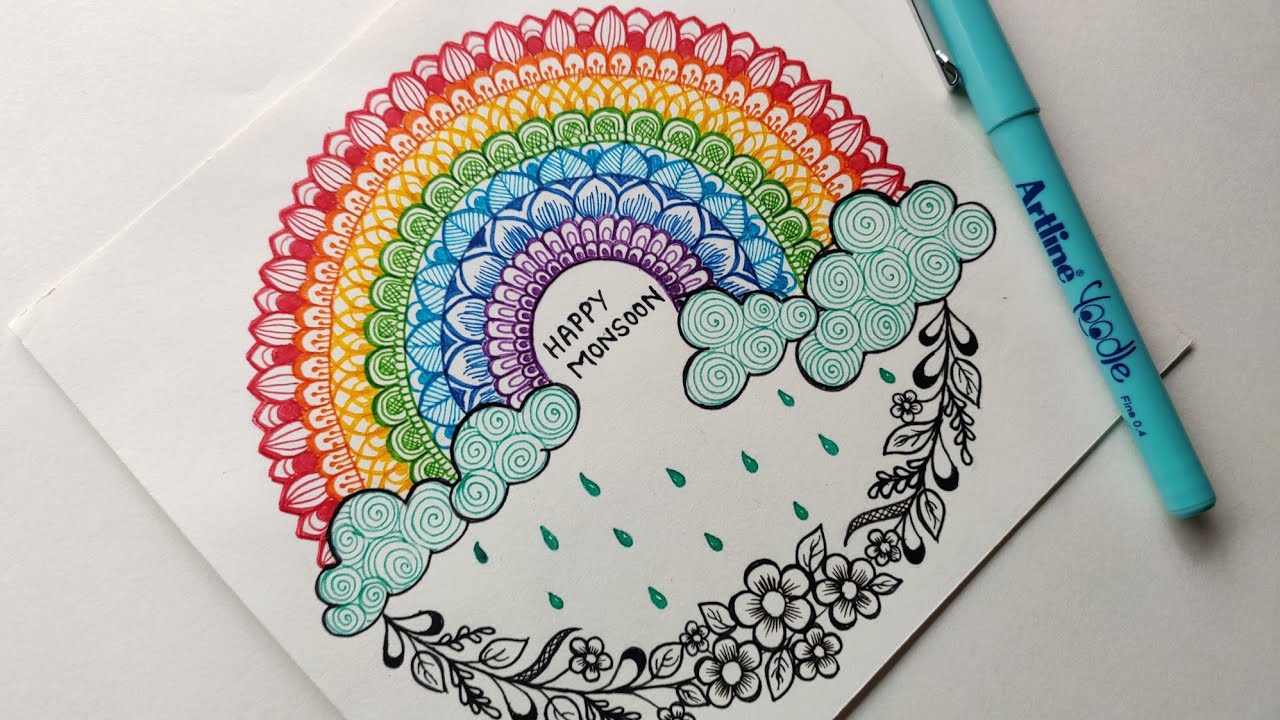 How to Draw MANDALA ART | Step by Step | Monsoon Mandala | Rainbow Mandala Art | Mandala Drawing|#16