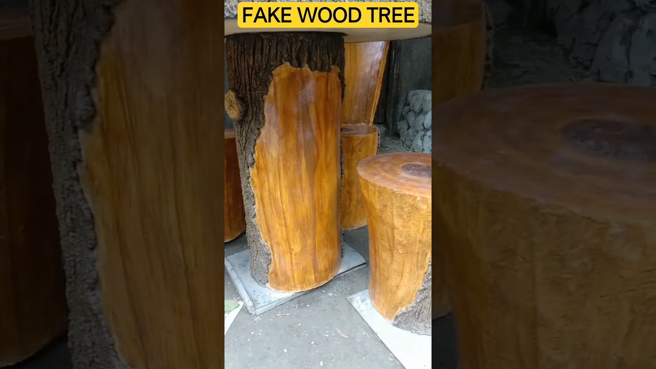 TABLE AND CHAIRS FOR GARDEN#CEMENT#GARDENSET#FAKEWOODTREE#WOODDESIGN