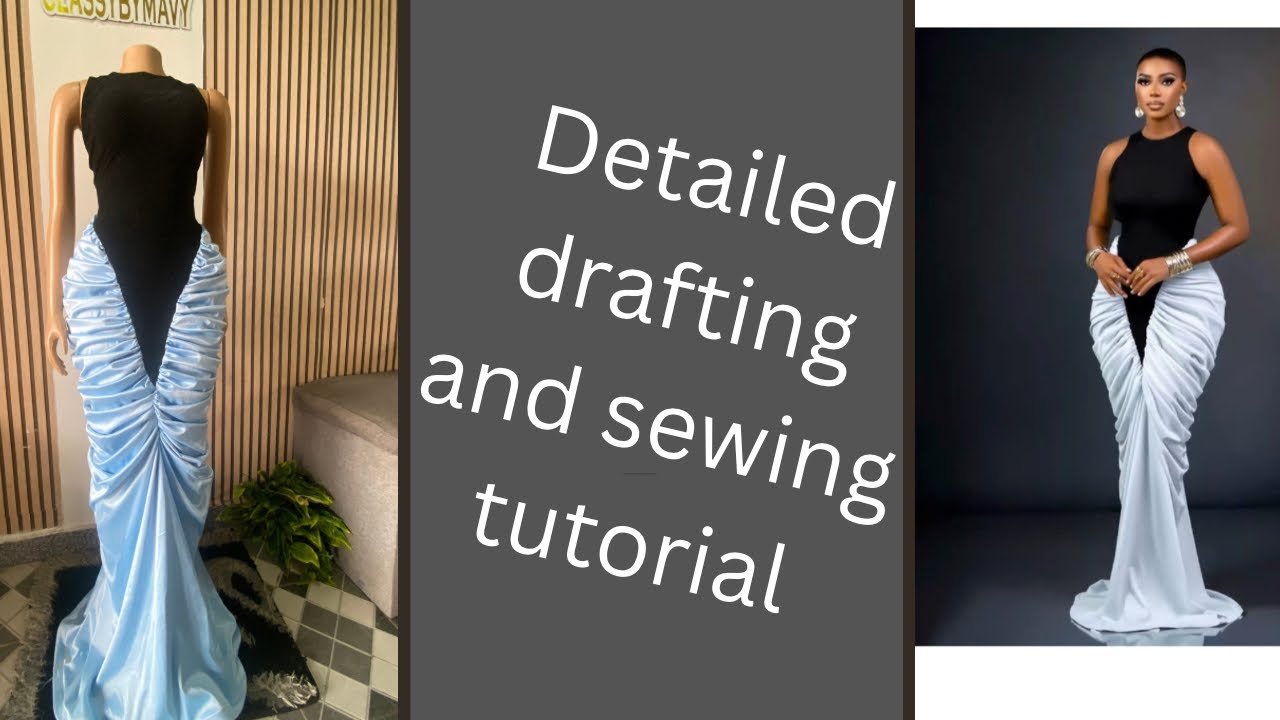 RUSHED MERMAID GOWN WITH A BASQUE WAISTLINE | HOW TO DRAFT AND SEW A RUSHED MERMAID GOWN 