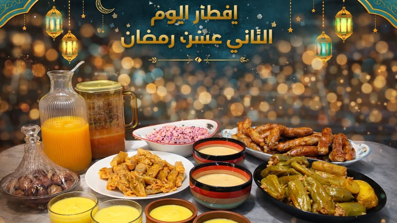 الفطار الثاني عشر من رمضان 🌛 والحلو سهل جدا 