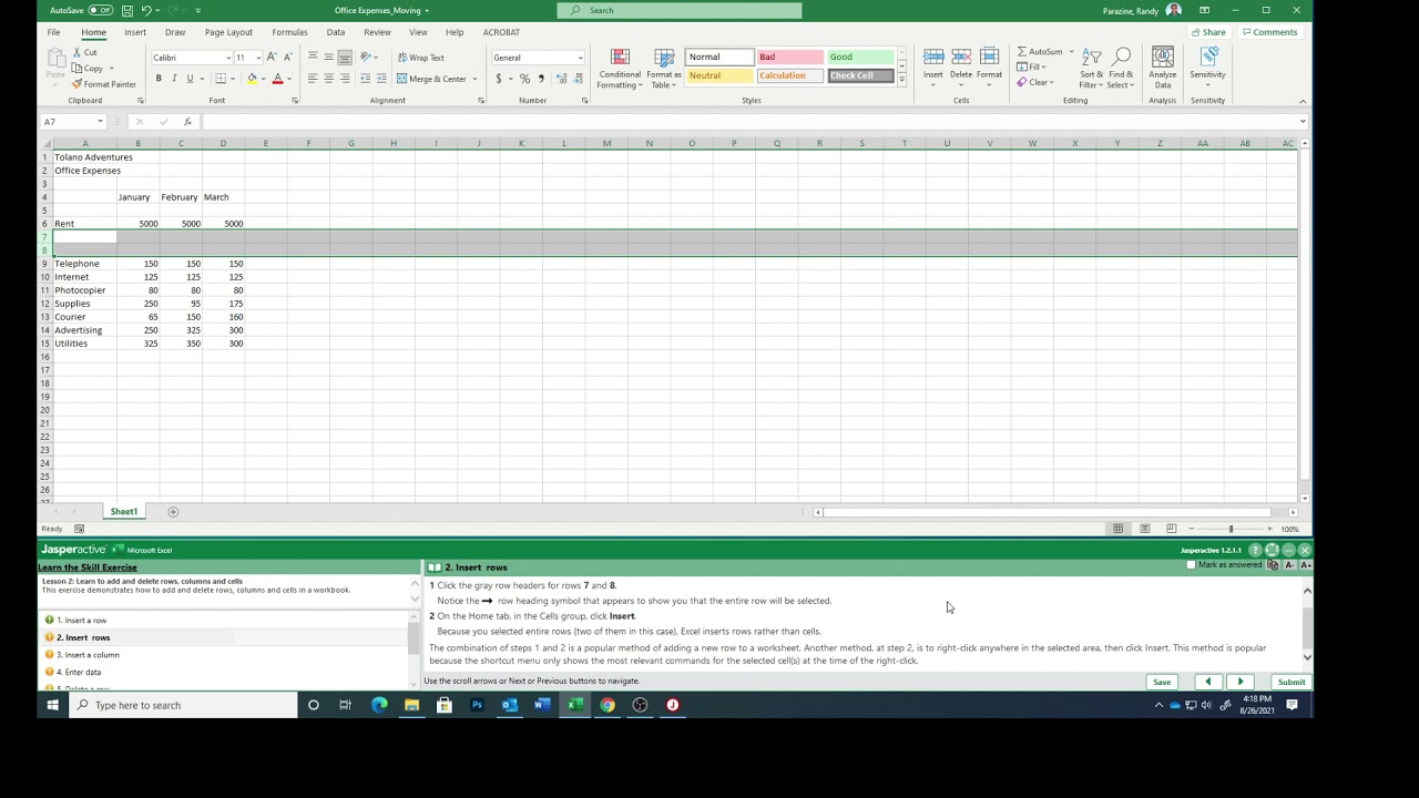 Excel Lesson 2e Inserting & Deleting Cells