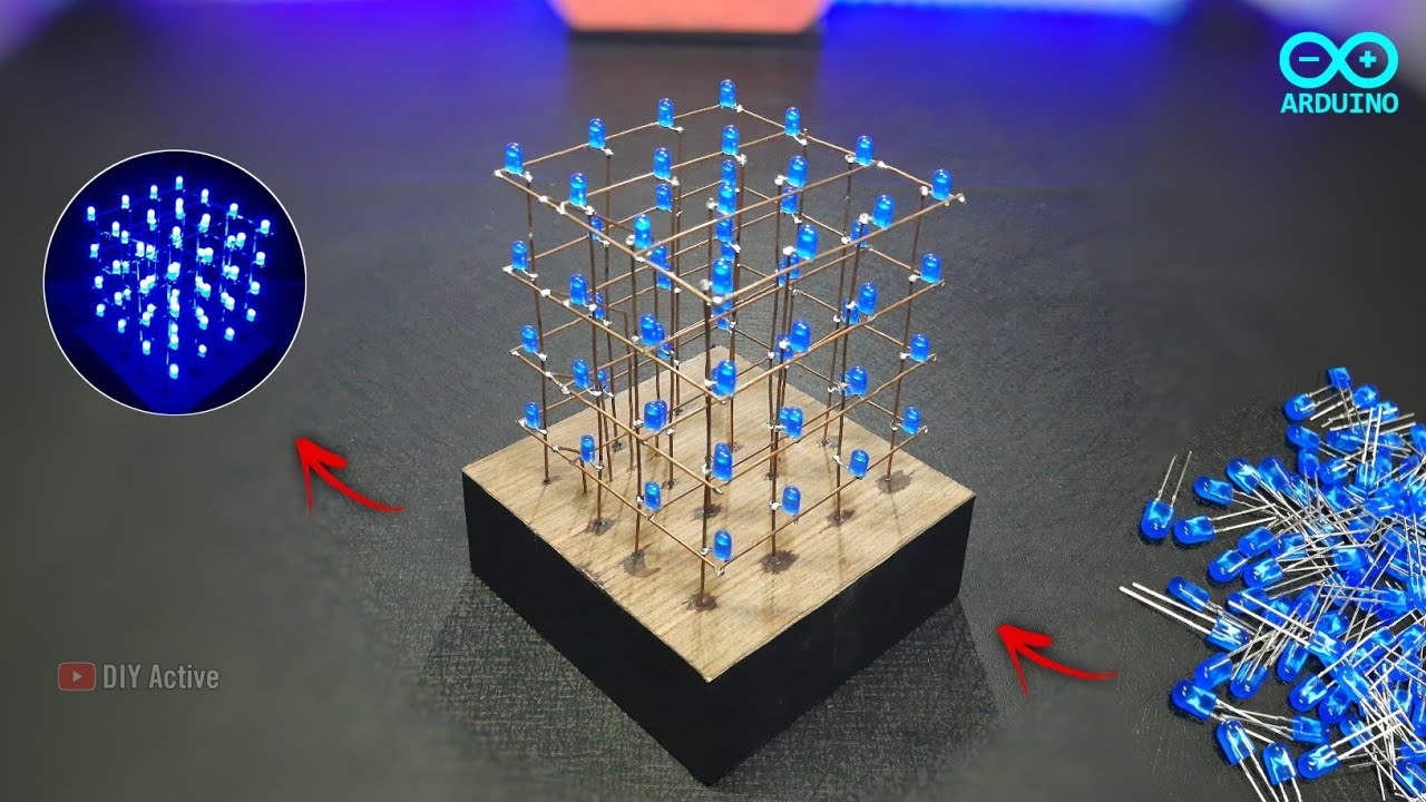 4×4×4 LED Cube ।। how to make a led cube at home ।। diy arduino led cube ।। DIY Active