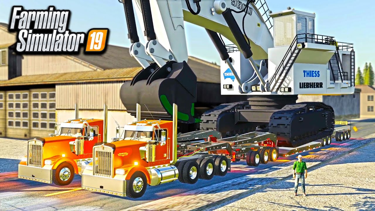 HEAVY HAULING GIANT EXCAVATOR! (TAKES 2 SEMIS AT ONCE!) | FARMING SIMULATOR 2019