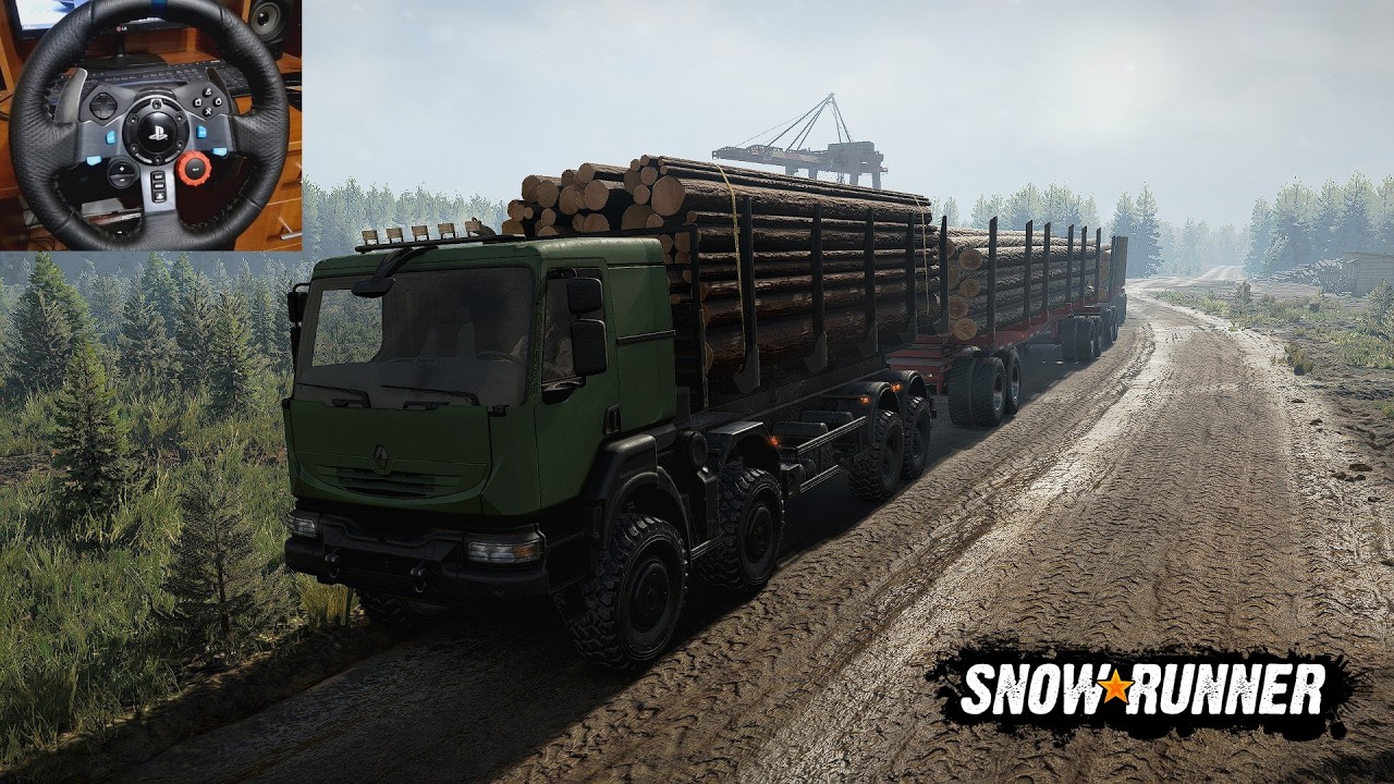 Renault Kerax 8x8 Hauling Many Long Logs | SnowRunner | Logitech G29