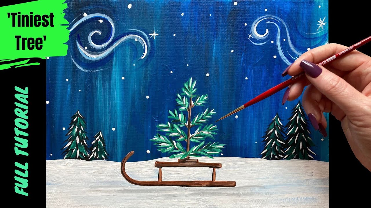 🌲EP135 — «Самое маленькое дерево» — простой урок рисования акриловыми красками на зимнюю тему для...