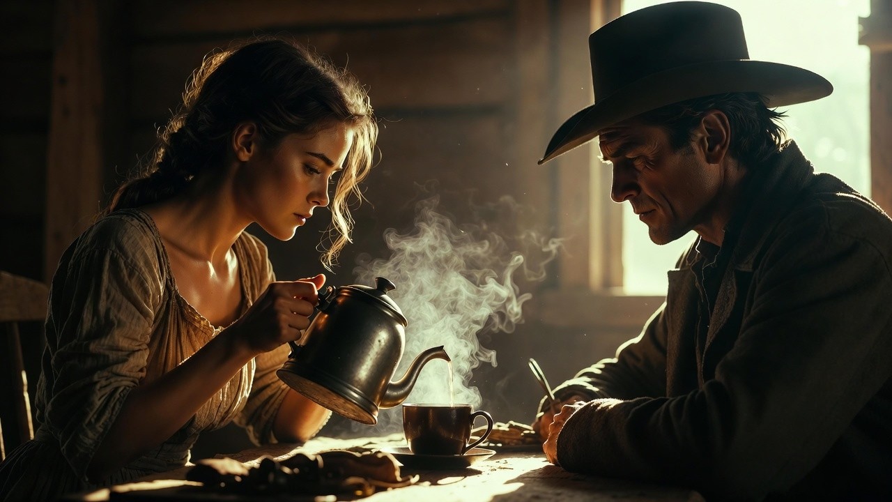 Her Hands Trembled as She Served Him Coffee — The Cowboy Knew She Was Running From Something