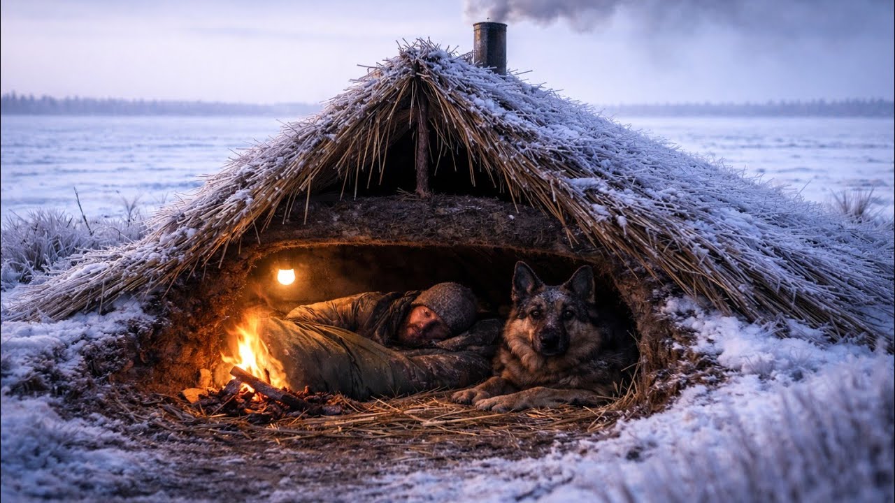 I built a REED SHELTER on Ice! (Bushcraft Survival)