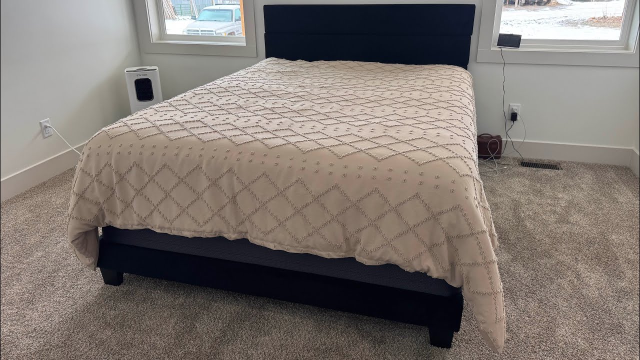We love our platform bed frame with the velvet details