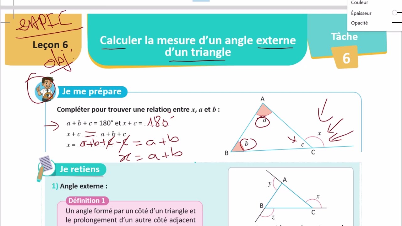 2apic-objectif:calculer la mesure d'un angle externe d'un triangle (college pionniers)