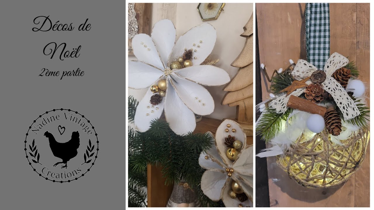 2 idées déco de Noël simples et élégantes. Fleurs en feutrine et boules  en ficelle. Partie 2