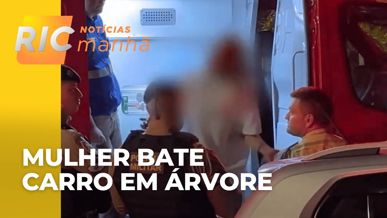 Mulher bate carro em árvore e causa confusão