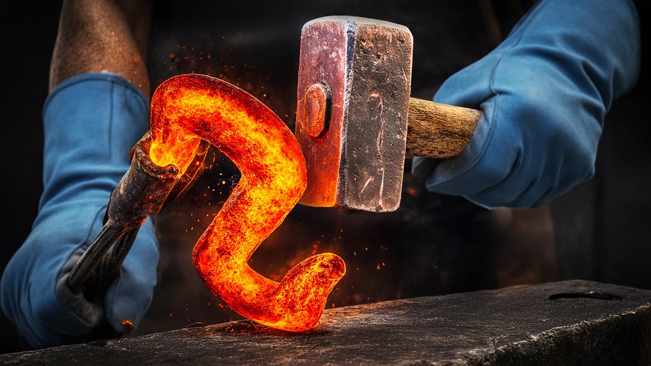 Forging Knives from a Heavy Steel Hook and Nails