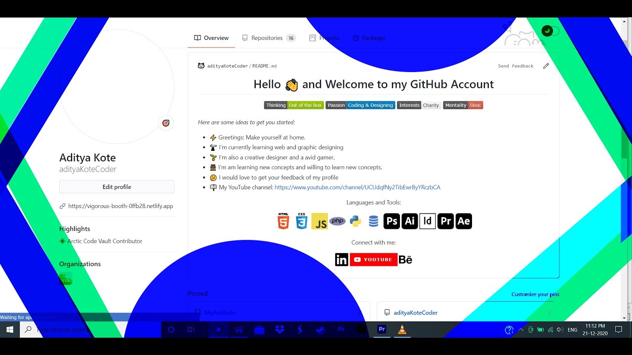 Simple and clean looking GITHUB profile for beginners.